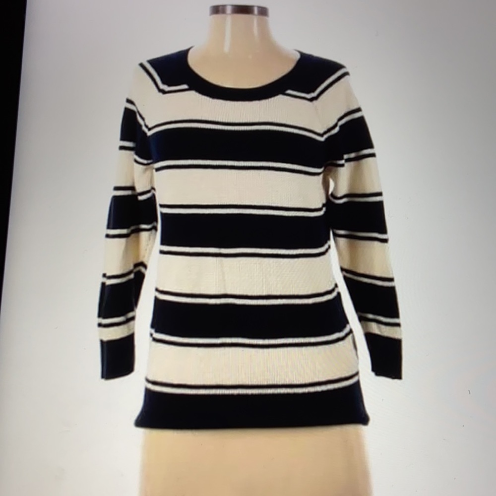 Madewell ivory & navy crew neck sweater XS